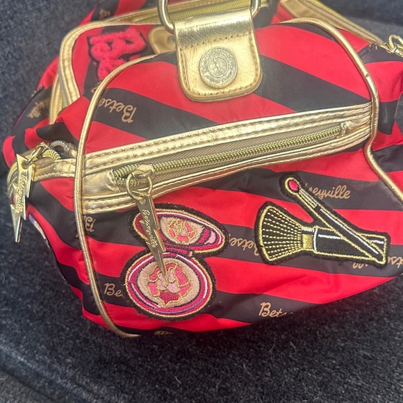 Betseyville Red & Black Stripe Cosmetic Satchel by Betsey Johnson - Picture 5 of 7